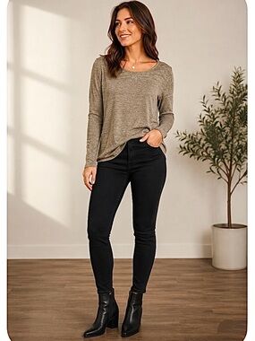 Pure Jill Scoop Neck Top L Heathered Gray Twist Back Cotton Stretch NWOT Travel